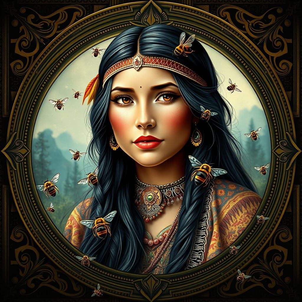 Native American Goddess in Cosmic Bloom