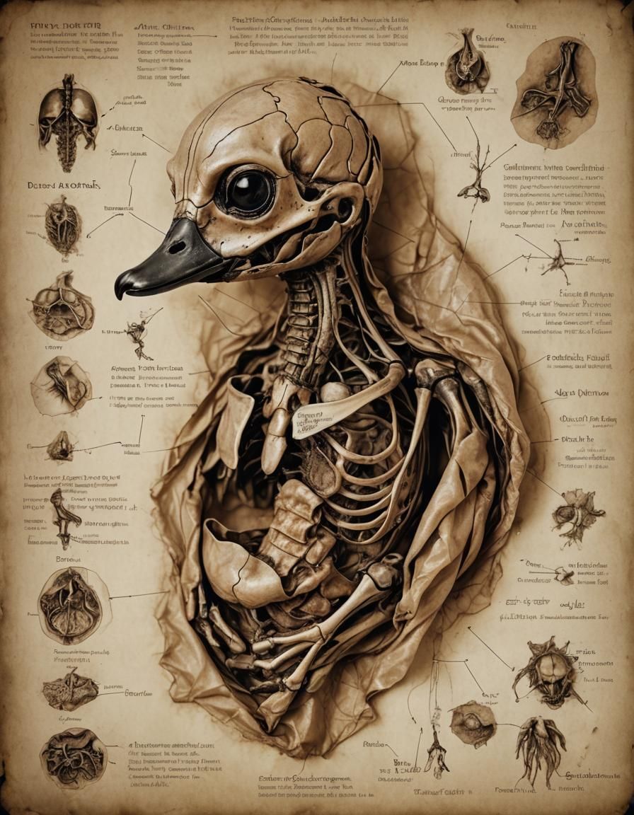 Anatomical Duckling Diagram in Sepia Tones