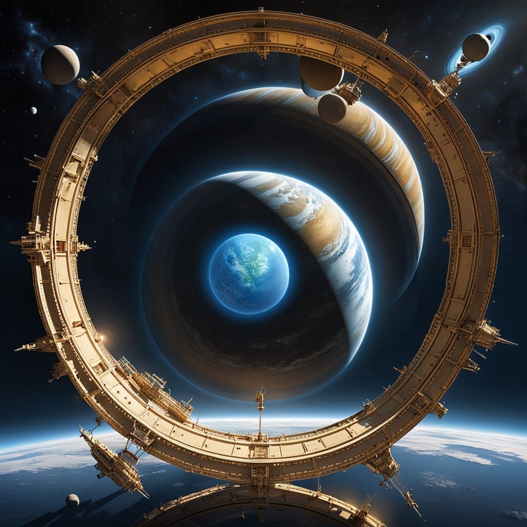 Futuristic Cityscape in Space with Large Docking Bay