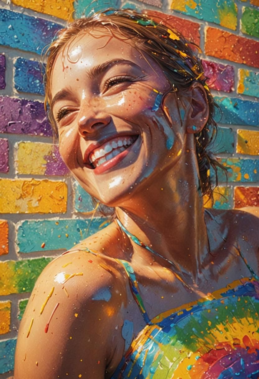 Radiant Smiling Face in Hyperrealistic Splash Art