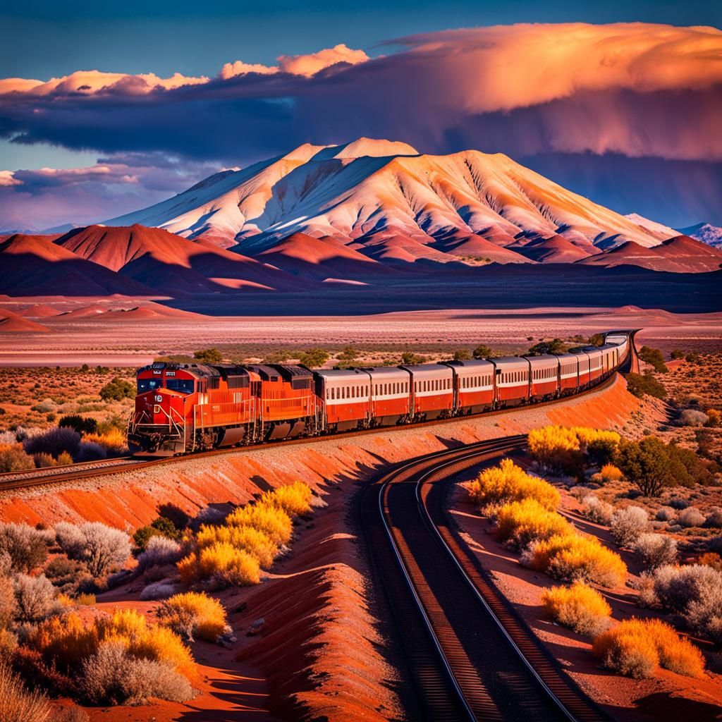 Train Through Painted Desert at Sunset