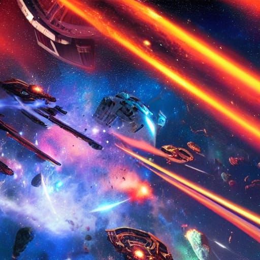 Sci-Fi Crew in Phaser Battle on Metallic Planet