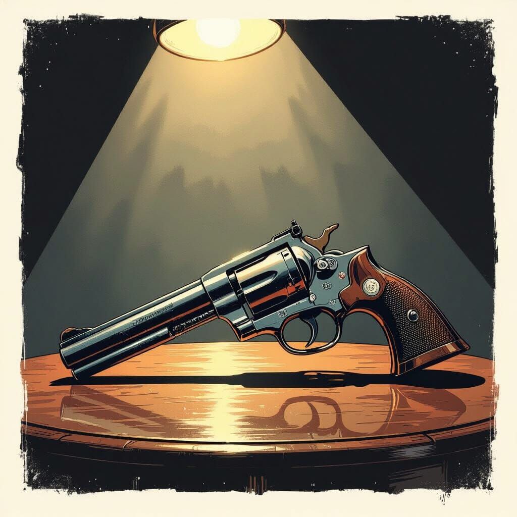 Vintage Revolver on Wooden Table