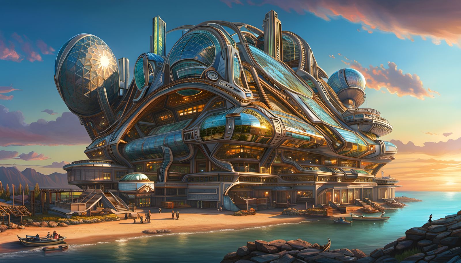 Celestialpunk Arcology on the Shore: Cyberfuturism