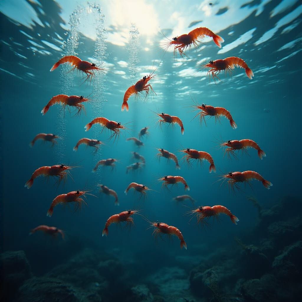Hyperrealistic Shrimp School in Cinematic Ocean Scene