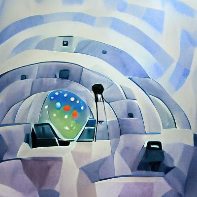 Mind Control Facility: Minimalist Gouache Dome Interior