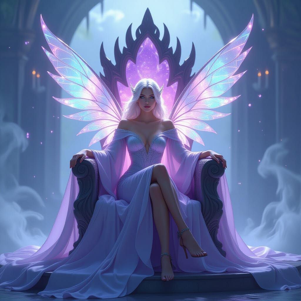 Fae Enchantress on Amethyst Throne with Glass Wings