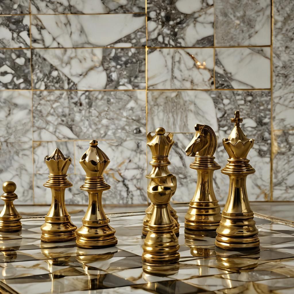 Ornate Gold and Glass Chess Set in Kintsugi Style