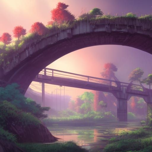 Anime Human Machine in Post-Apocalyptic Nature