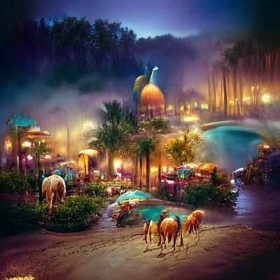 Oasis Midnight: 3D Matte Painting Illustration