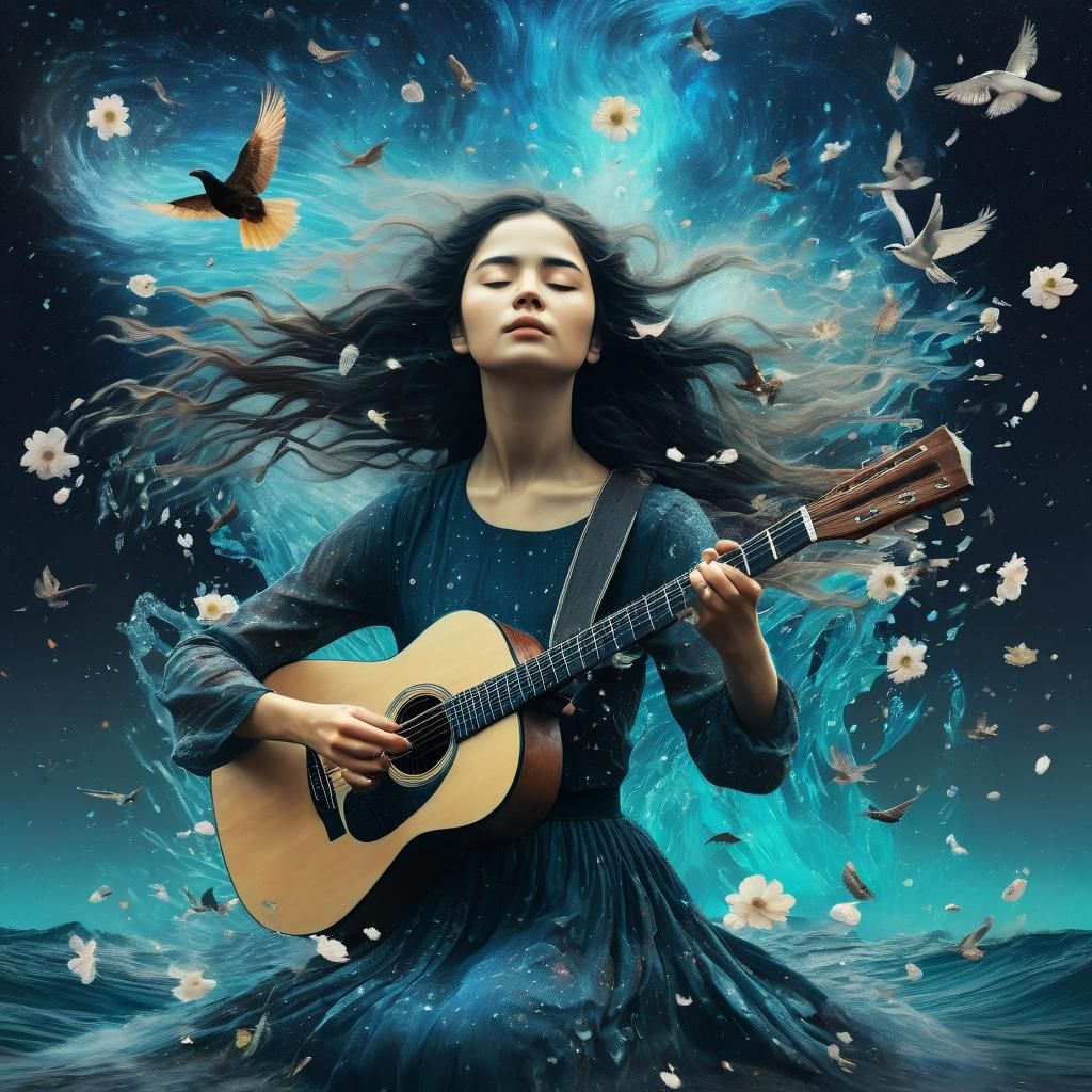 Woman Holds Galaxy in Dreamlike Digital Art