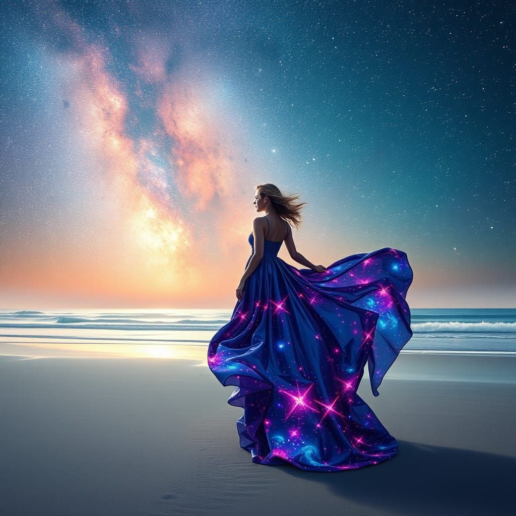 Ethereal Galaxy Goddess in Shimmering Gown