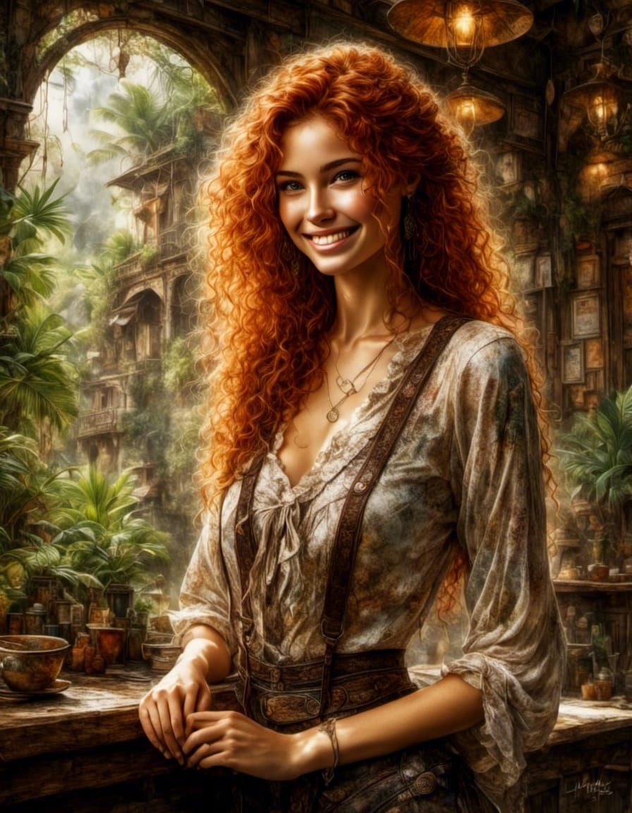 Beautiful Auburn-Haired Woman Portrait by Luis Royo