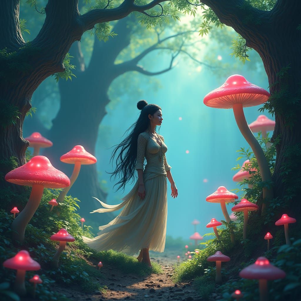 Mystical Warrior in Enchanted Forest Concept Art