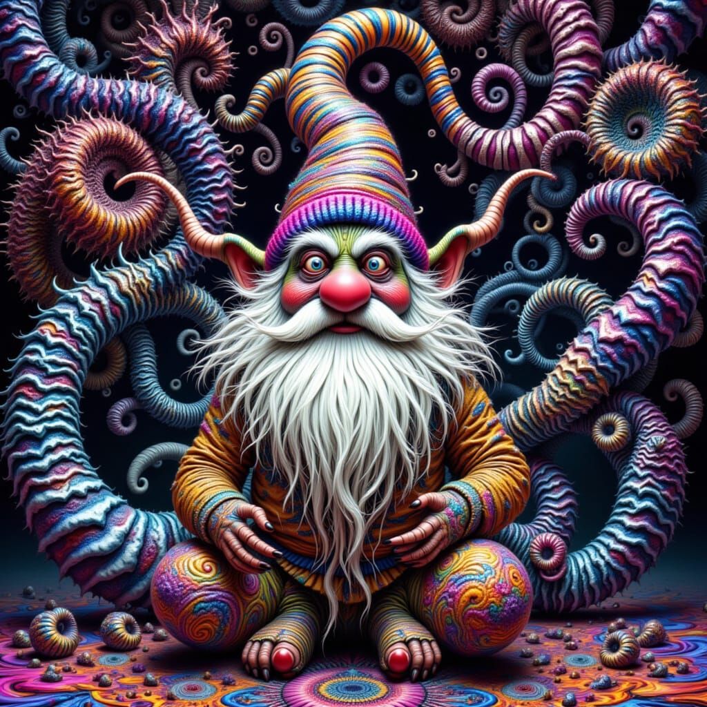 Surreal Fractal Gnome in Psychedelic Dreamscape