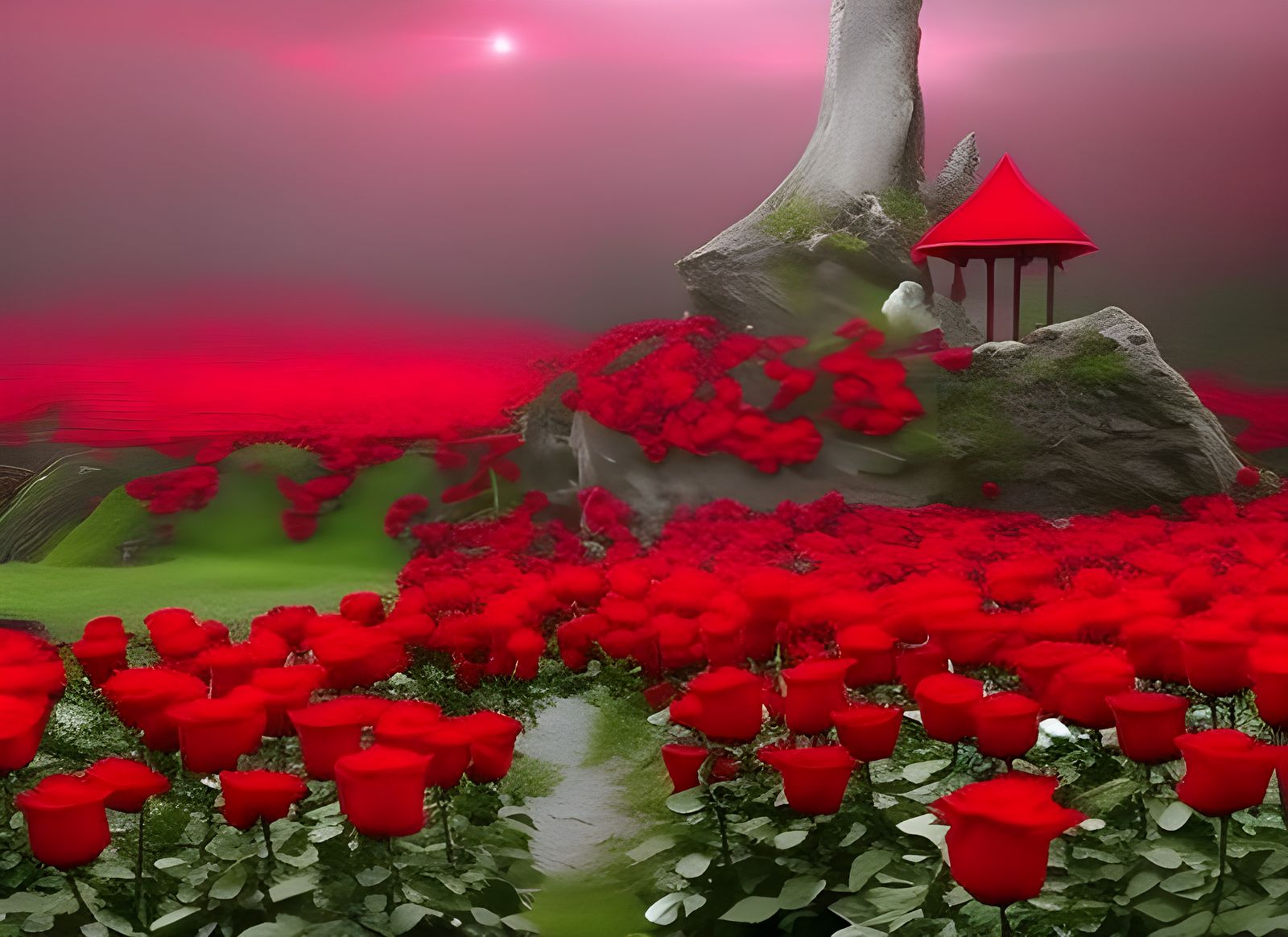 Mystical Red Roses in Dark Elven Fantasy