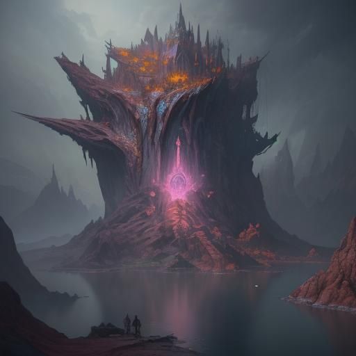 Fantastical Dreamscape: Detailed Matte Painting in Deep Colo...