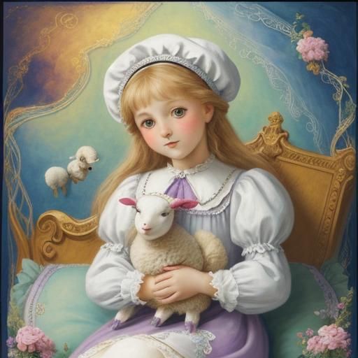 Mary and Lamb in Embroidered Fantasy Style