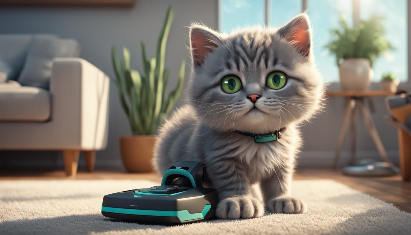 Fluffy Kitten Battles Robot Vacuum in Playful Mischief
