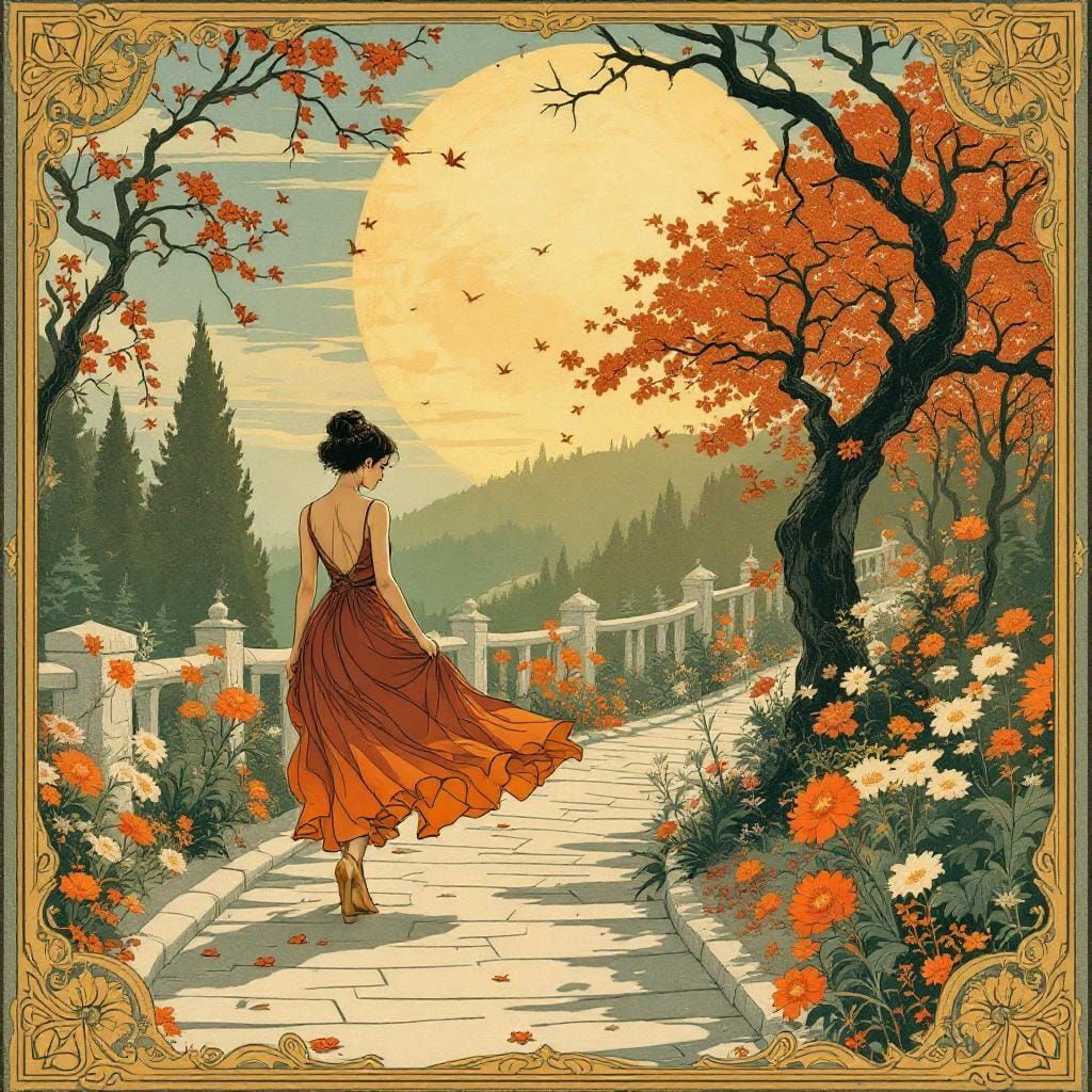 Elegant Woman in Aubrey Beardsley and Edmund Dulac Style