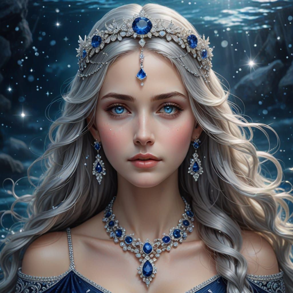 Ersa, Goddess of Dew, Close Portrait With Silver Hair