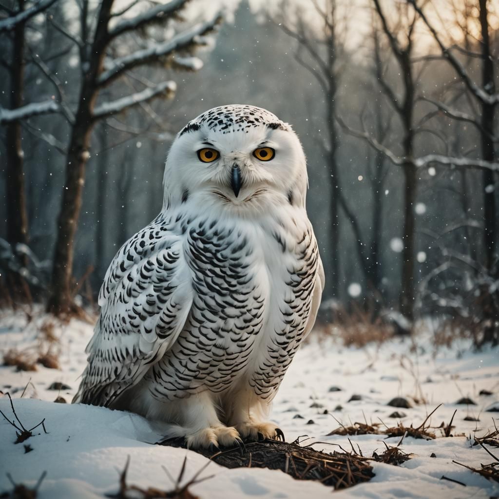 Dramatic Film Still of a Snowy Owl