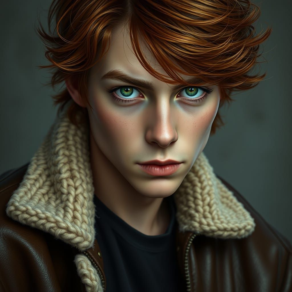 Young Man with Unconventional Green Eyes in 1950s-Inspired A...