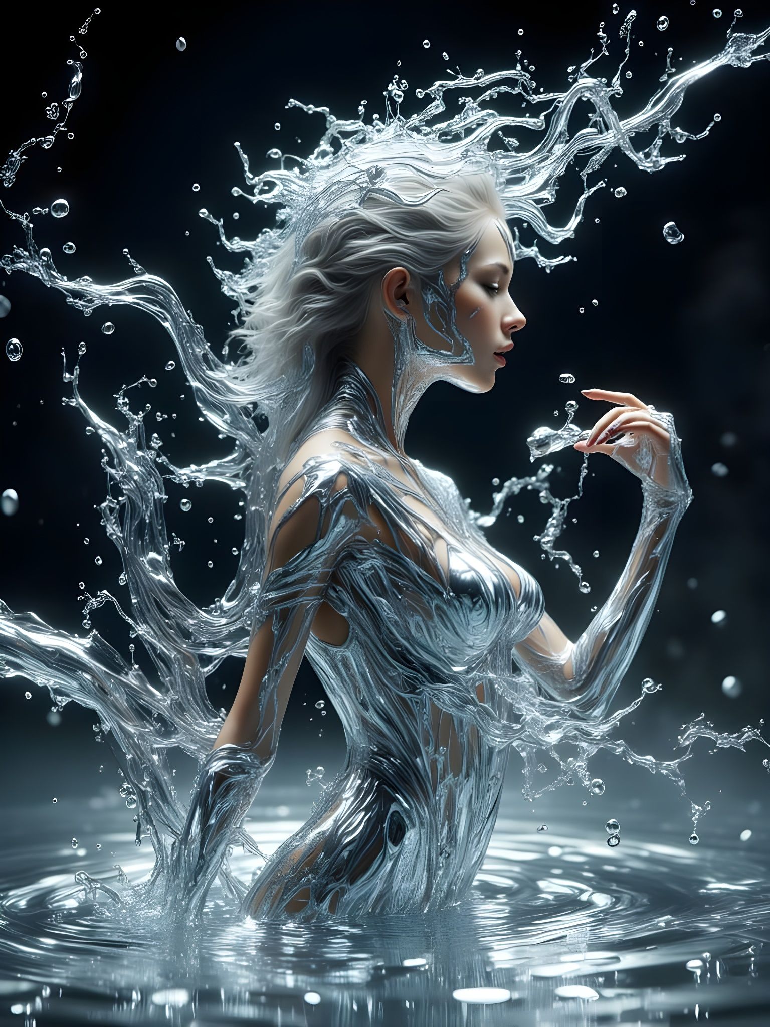 Ethereal Woman Emerges From Liquid Metal Pool