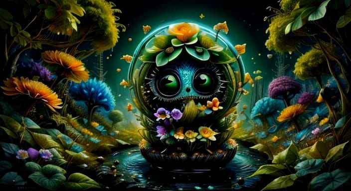 Surreal Forest Creatures in Neon Yellow