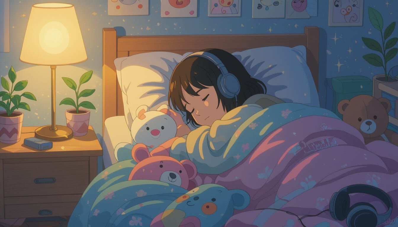 Dreamy Anime Bedroom Scene at Night