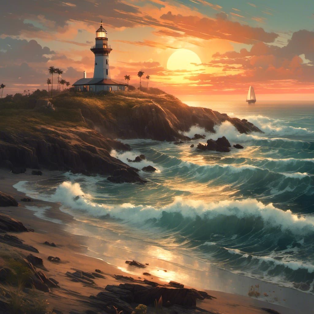 Coastal Lighthouse at Sunset: Award-Winning Seascape