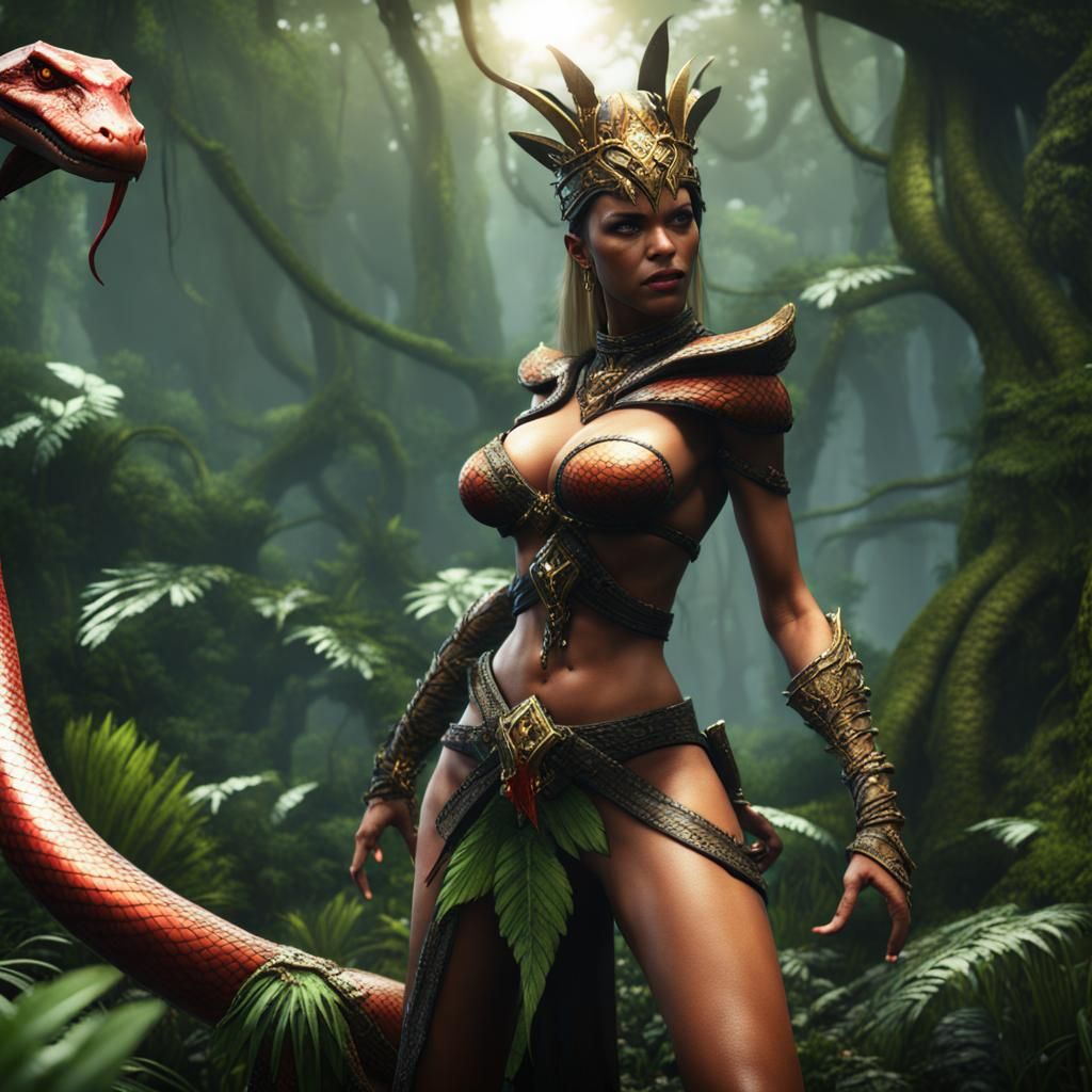 Jungle Queen with Snakes: Epic Unreal Engine Render
