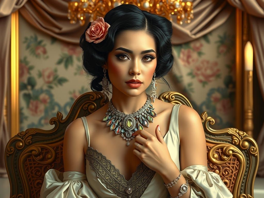 Elegant Woman in Lavish Attire with Jewels