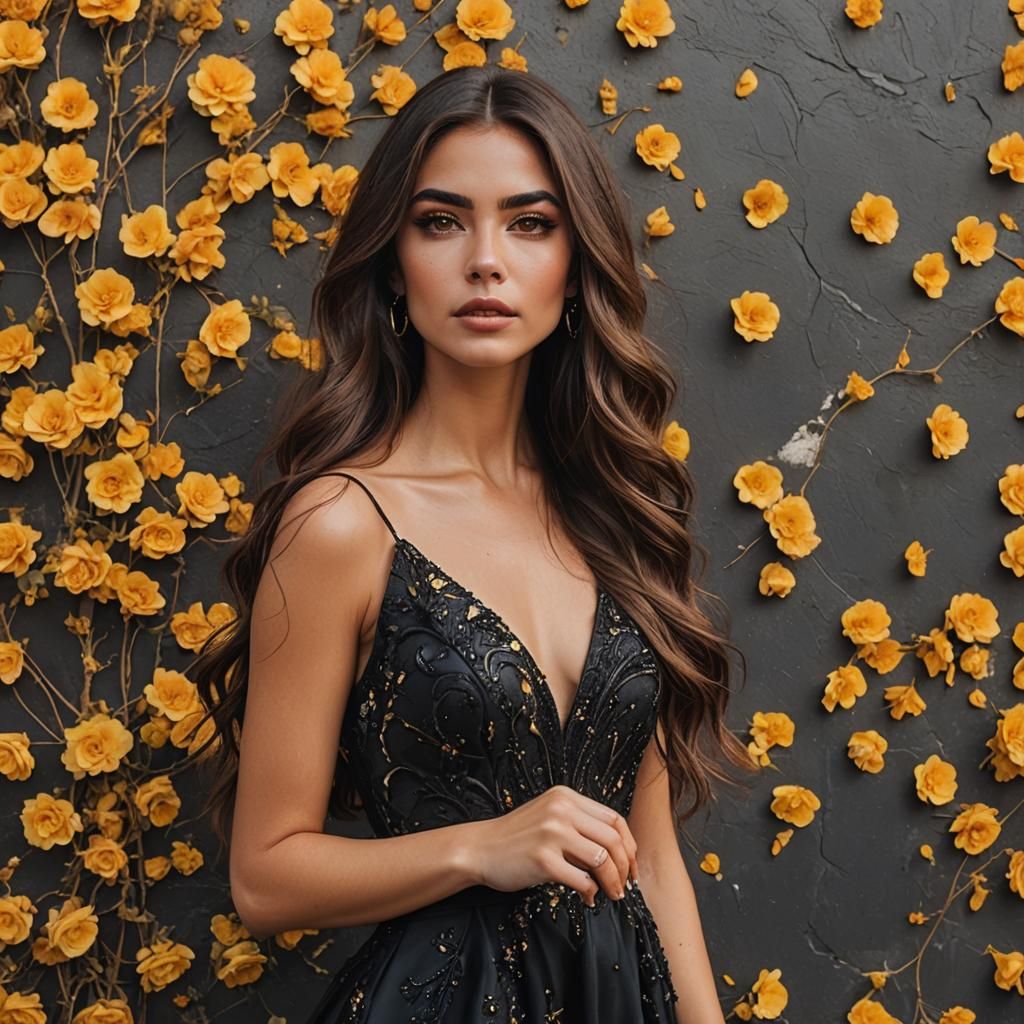 Elegant Latina in Black Evening Gown