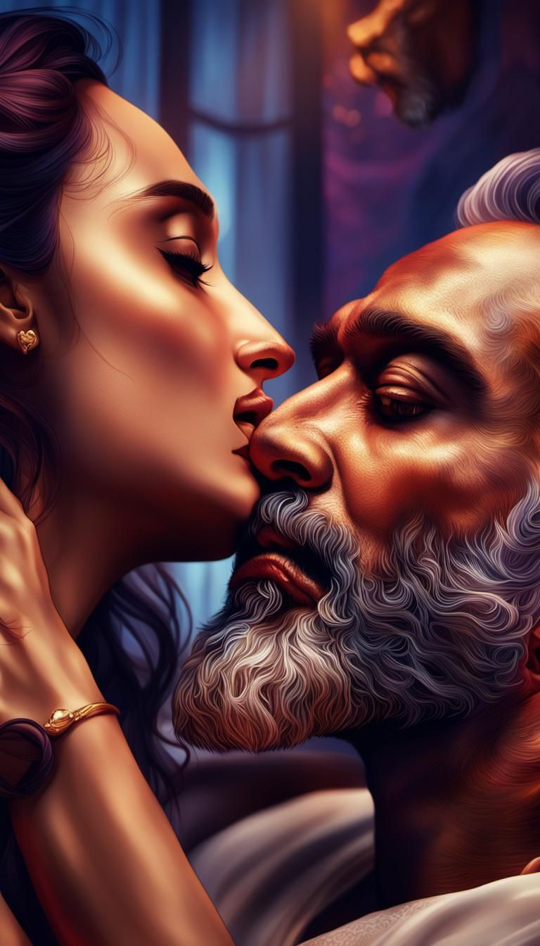 Vibrant Digital Art of Intimate Moment in Bedroom