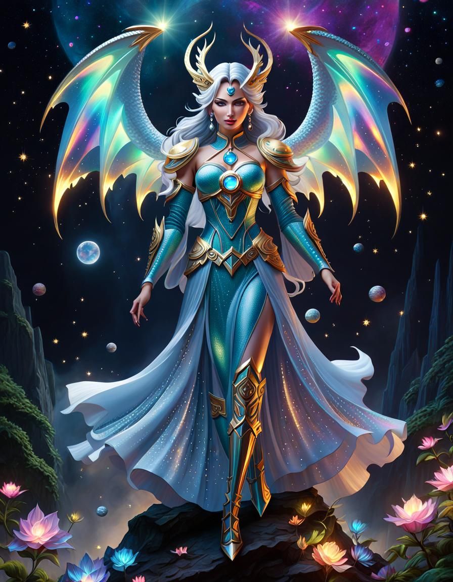 Robot Dragon Girl with Slime Body and Rainbow Gems