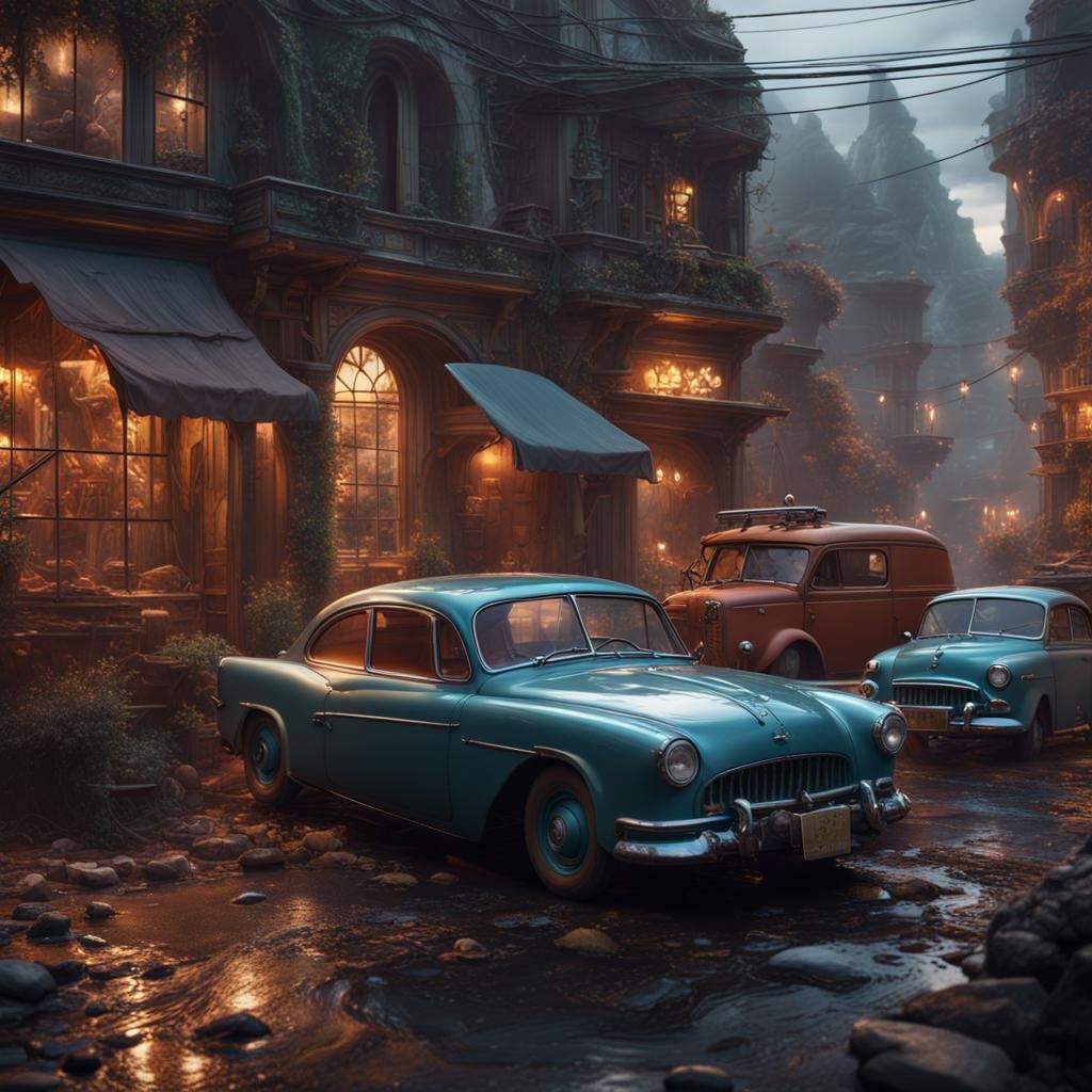 Fantastical Cars in Detailed Matte Painting