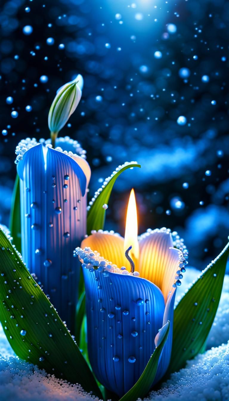 Christmas Candle with Lily of the Valley, Hyperrealistic