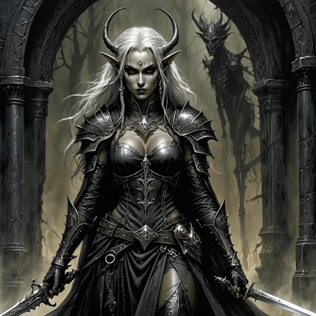 Dark Elf Paladin in Dark Horror Art
