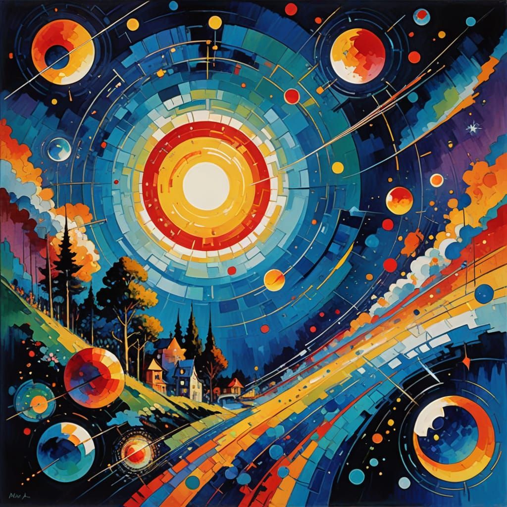 Expressionist Village in Neo-Impressionist Style