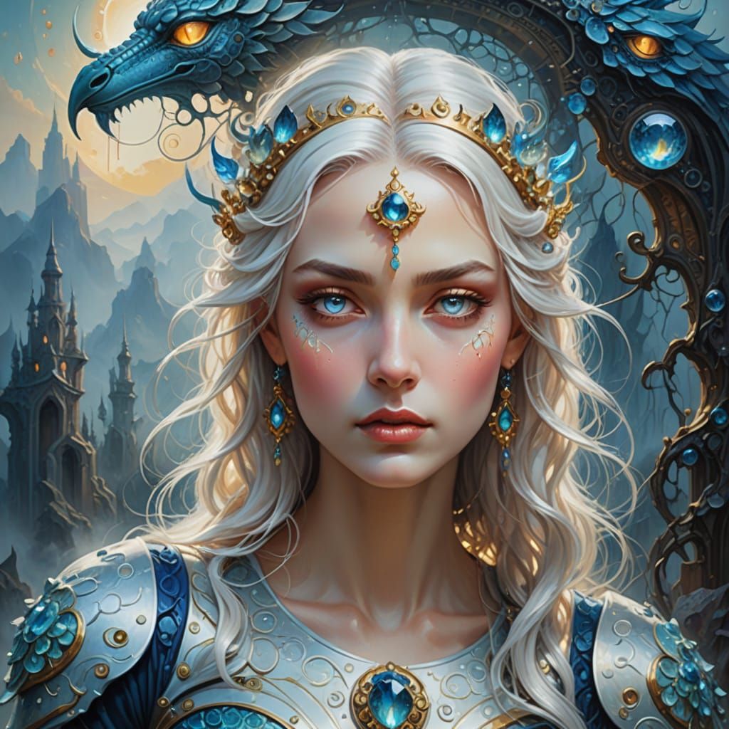 Surreal Goddess in Gemstone Armor Stares in Wonder