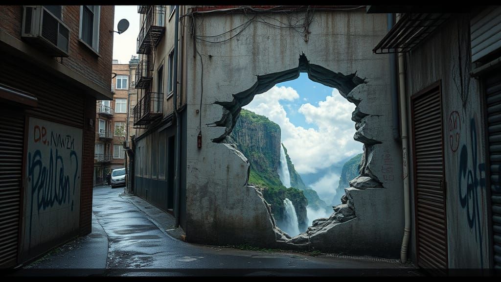 Urban Street Painting Reveals Lush Waterfall Landscape