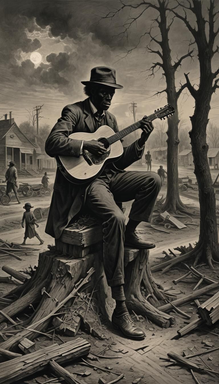 Mississippi Crossroads Guitarist: Horror Illustration