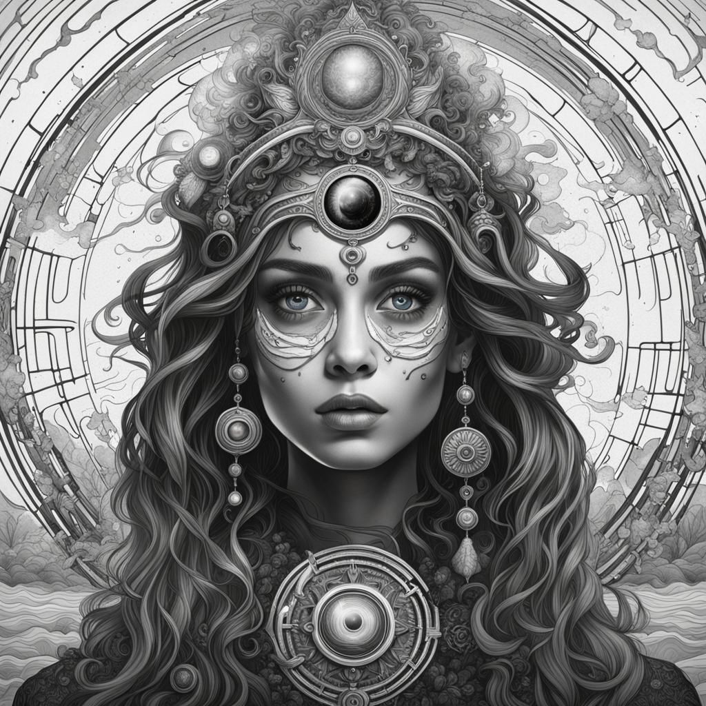 Mystic Woman with Third Eye and Zodiac