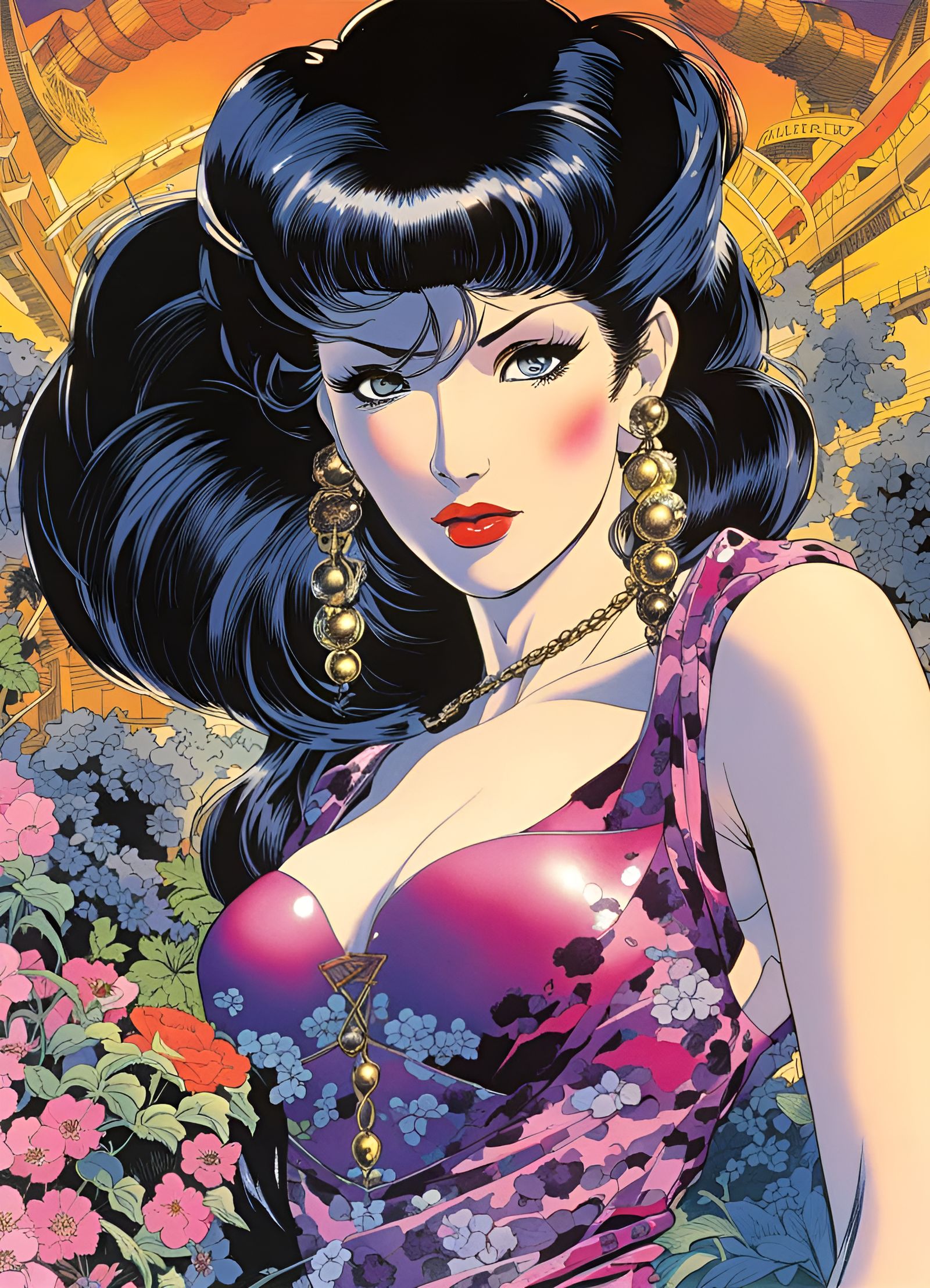 Elegant Woman in Manga Style Portrait