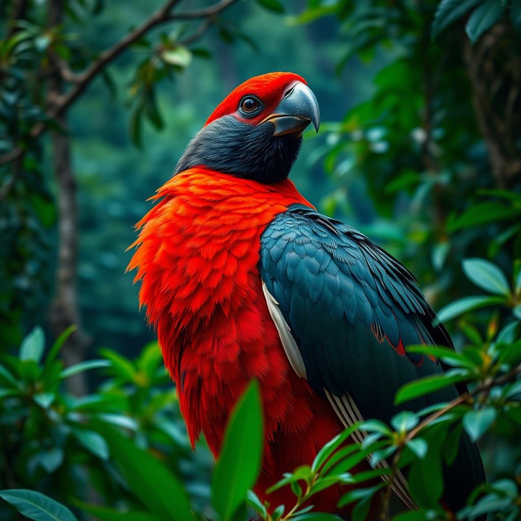 Vibrant Red Fregata in Emerald Forest