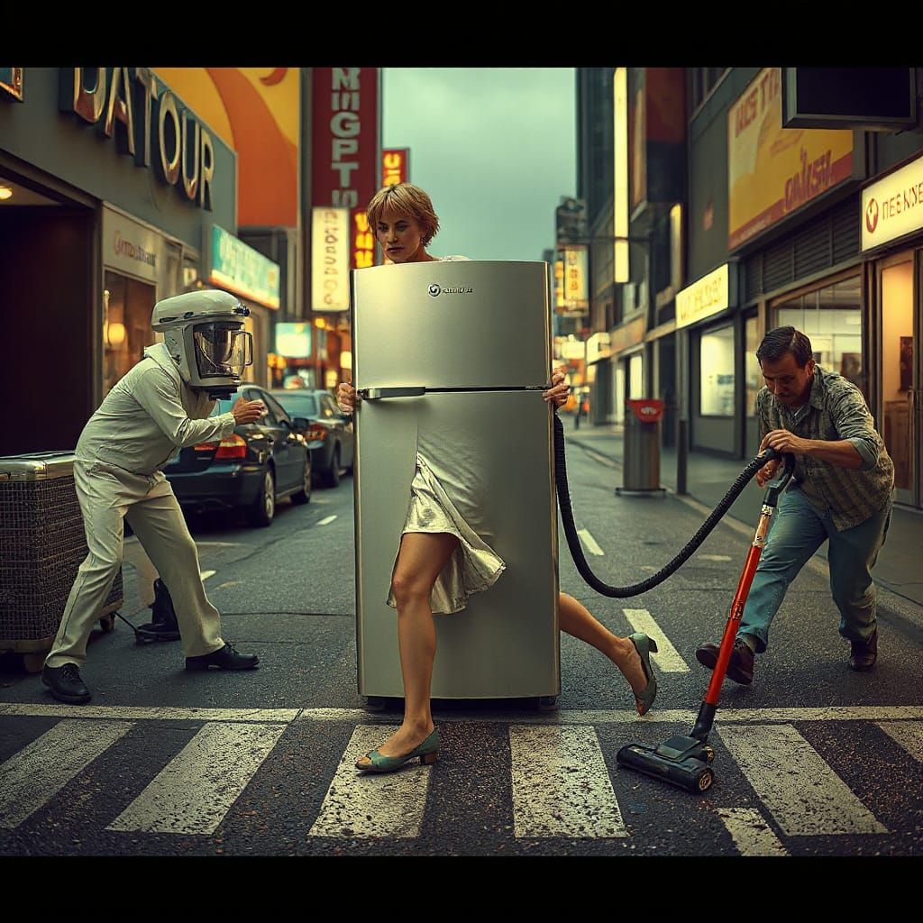 Surreal Scene: Refrigerator Escapes Home Appliances