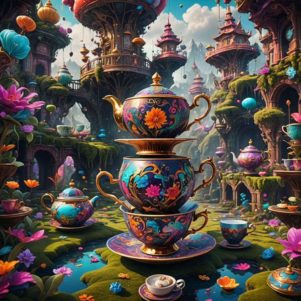 Psychedelic Tea Cup Adventure, Digital Matte Painting