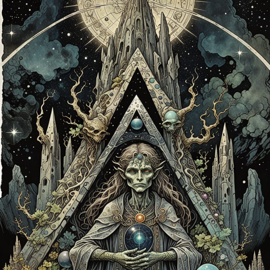 Occult Newt and Monoliths Cosmic Illustration