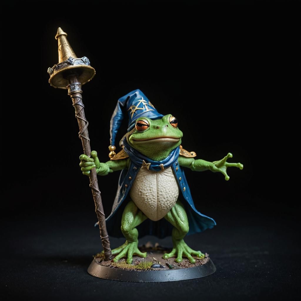 Frog Wizard Miniature in Cinematic Warhammer 40k Style